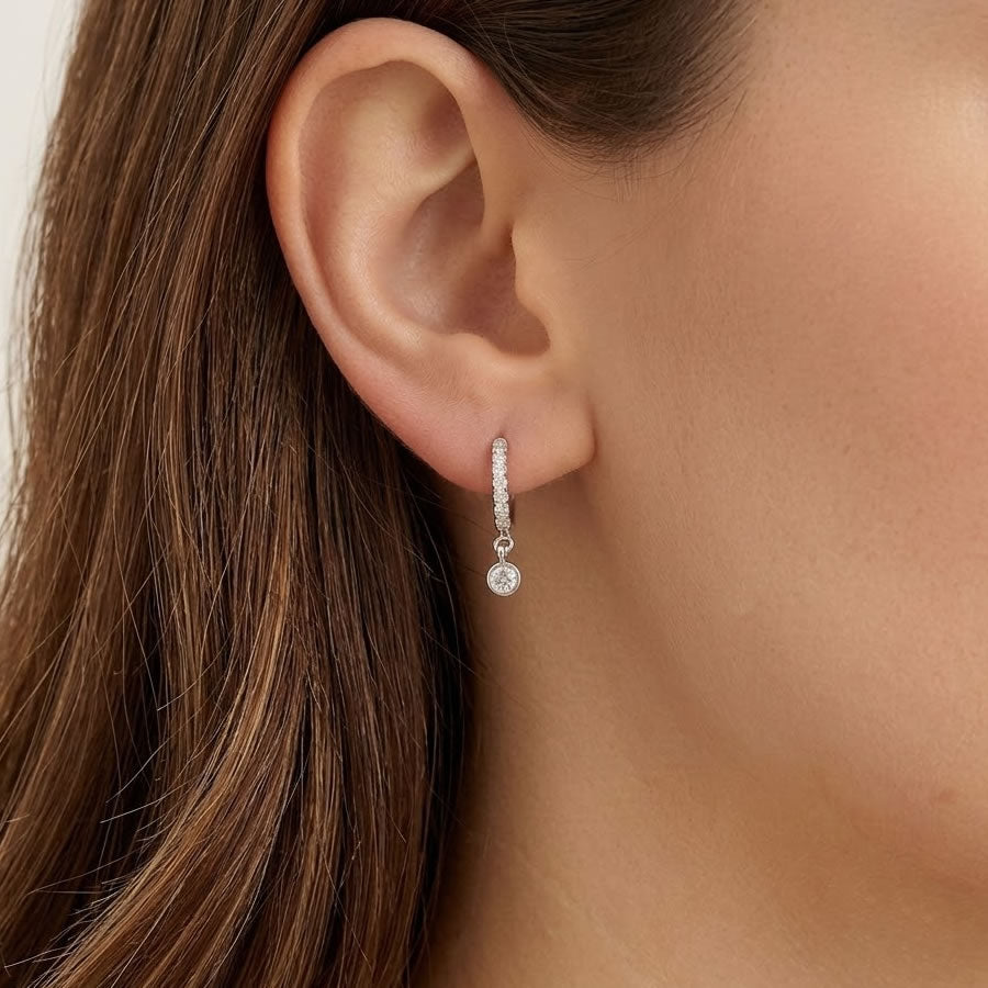 Silver Lab Diamond Hoop Earrings