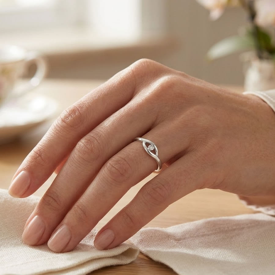 Silver Diamond Crossover Ring
