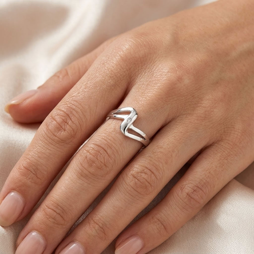 Silver Diamond Wave Ring
