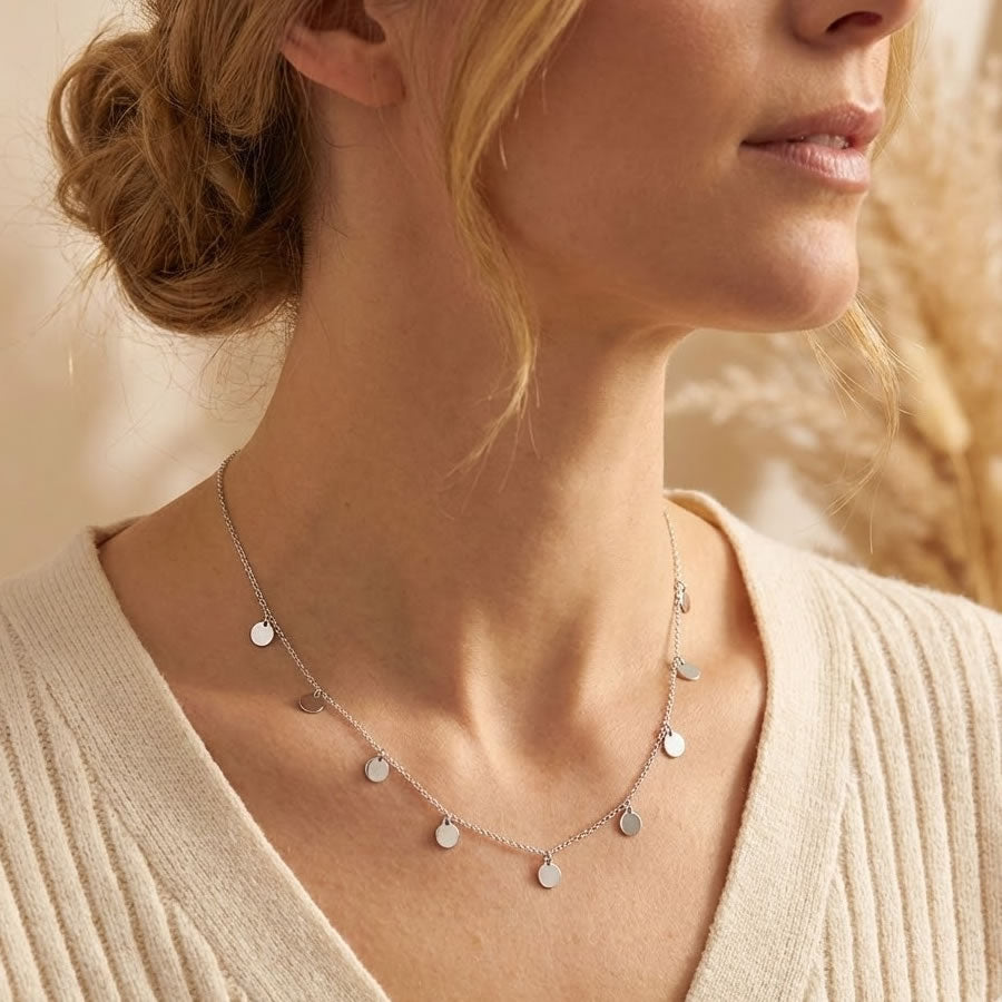 Sterling Silver Discs Charm Necklace