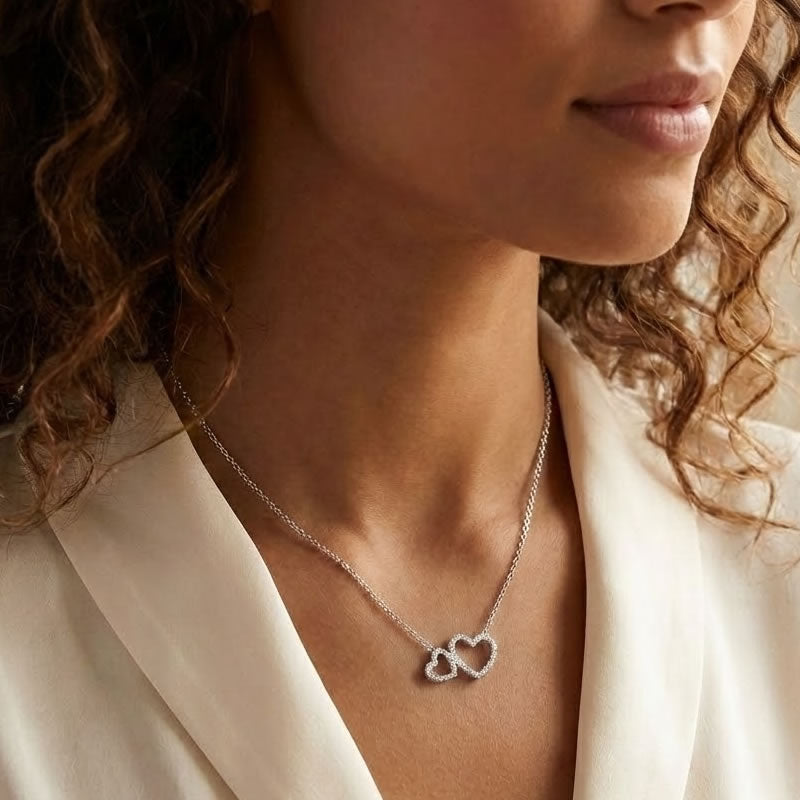 Silver Two Linked Hearts Necklace
