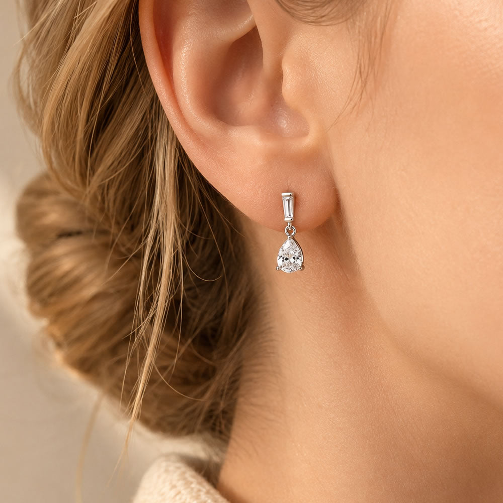Silver Cubic Zirconia Teardrop Earrings