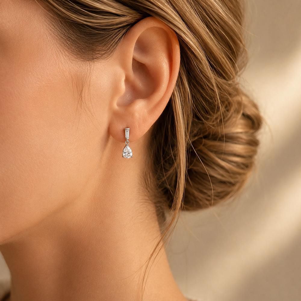 Silver Cubic Zirconia Teardrop Earrings