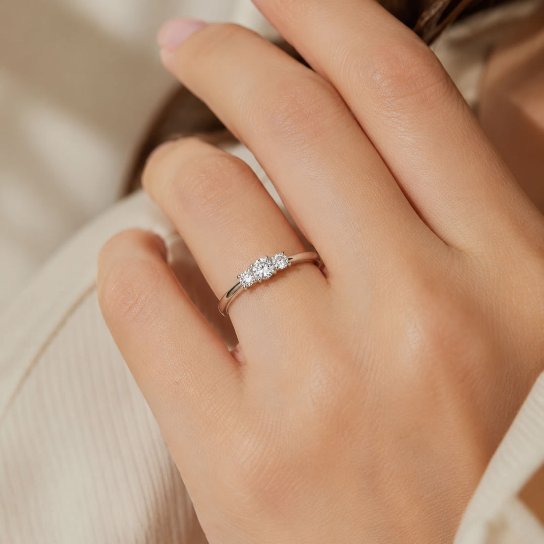 Silver Lab Diamond 3 Stone Engagement Ring