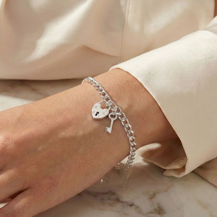 Silver Padlock Heart & Key Bracelet