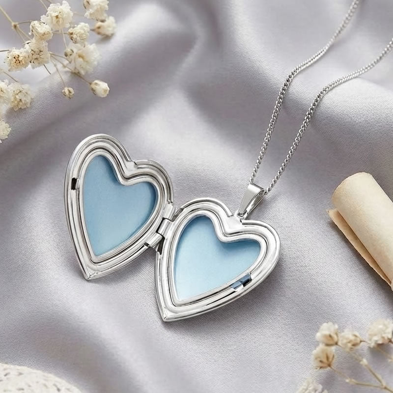 Sterling Silver Flower Pattern Heart Locket