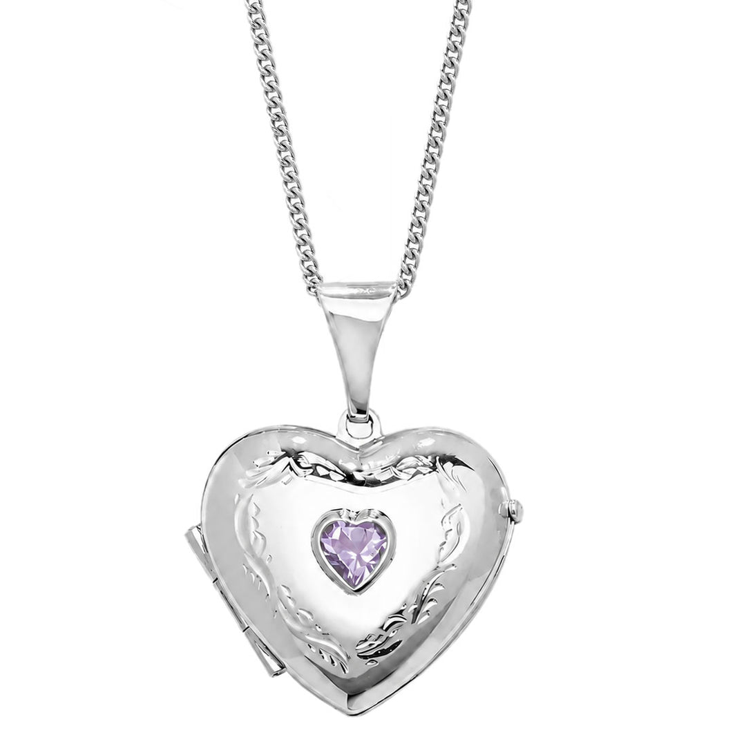 Silver Amethyst Heart Locket
