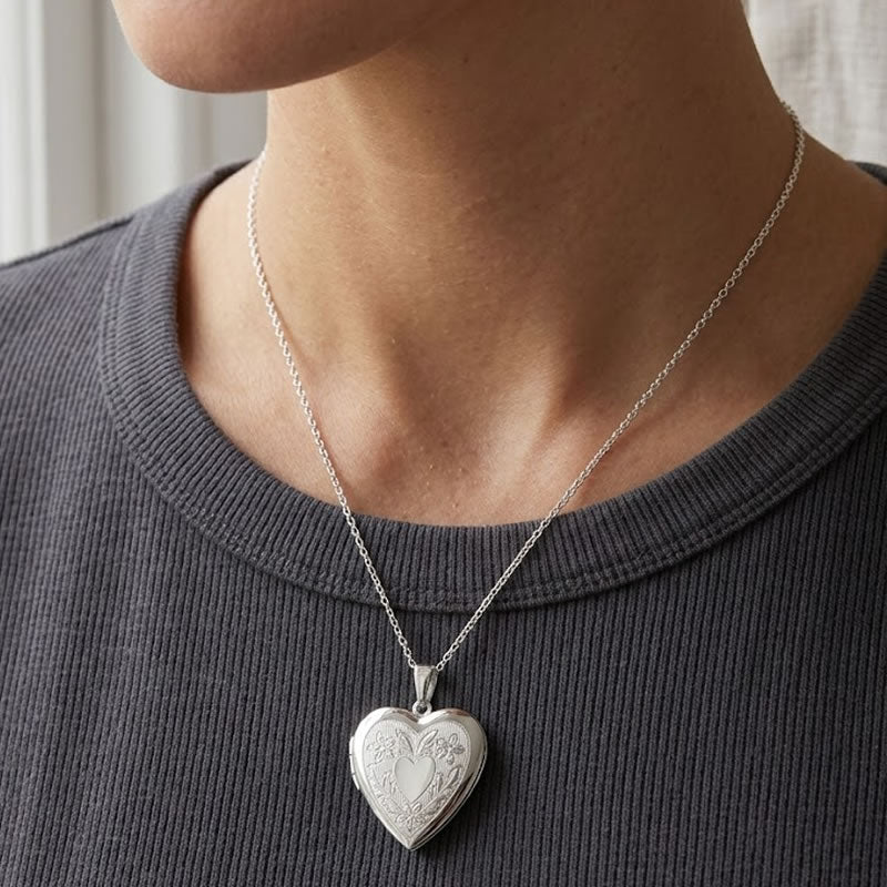 Silver Flower & Wings Heart Locket