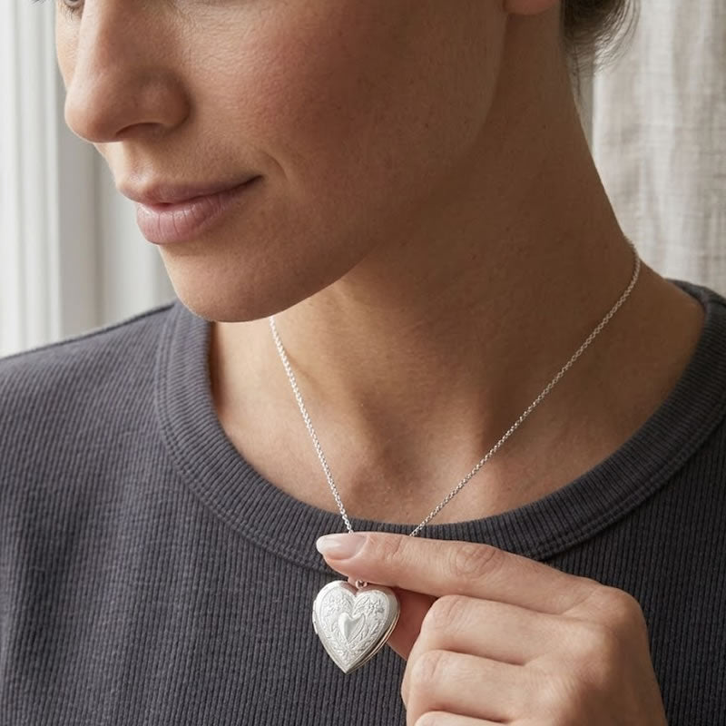 Silver Flower & Wings Heart Locket