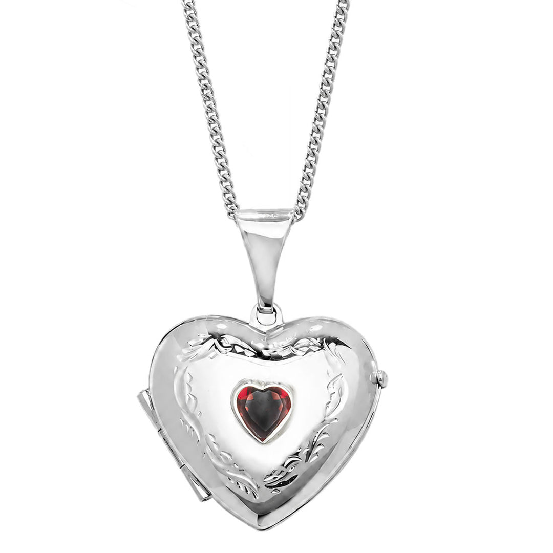 Silver Garnet Heart Locket