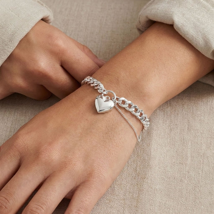 Silver Padlock Heart Charm Bracelet