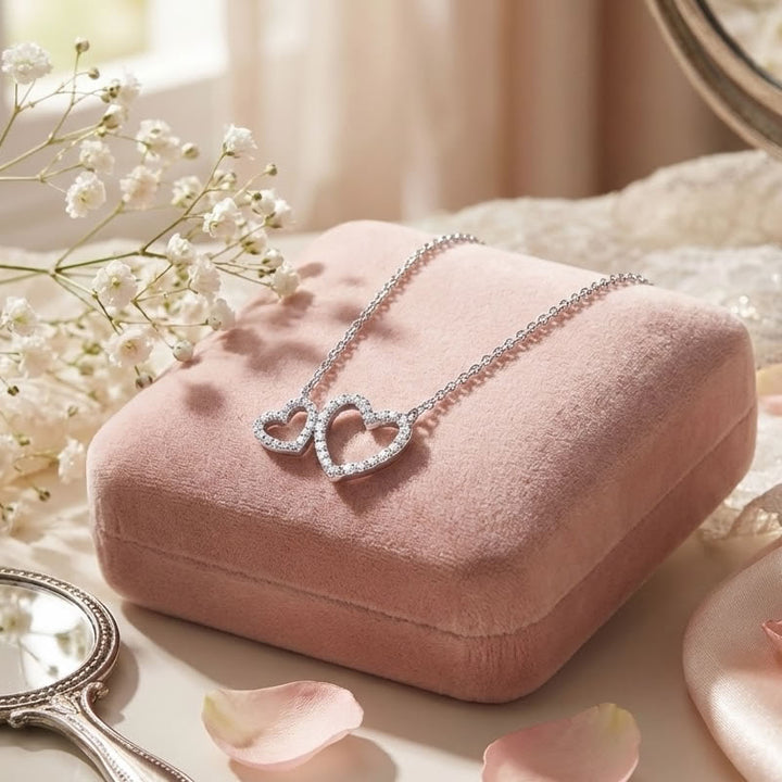 Silver Two Linked Hearts Necklace