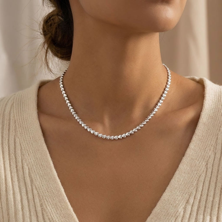 Sterling Silver Linked Hearts Chain Necklace