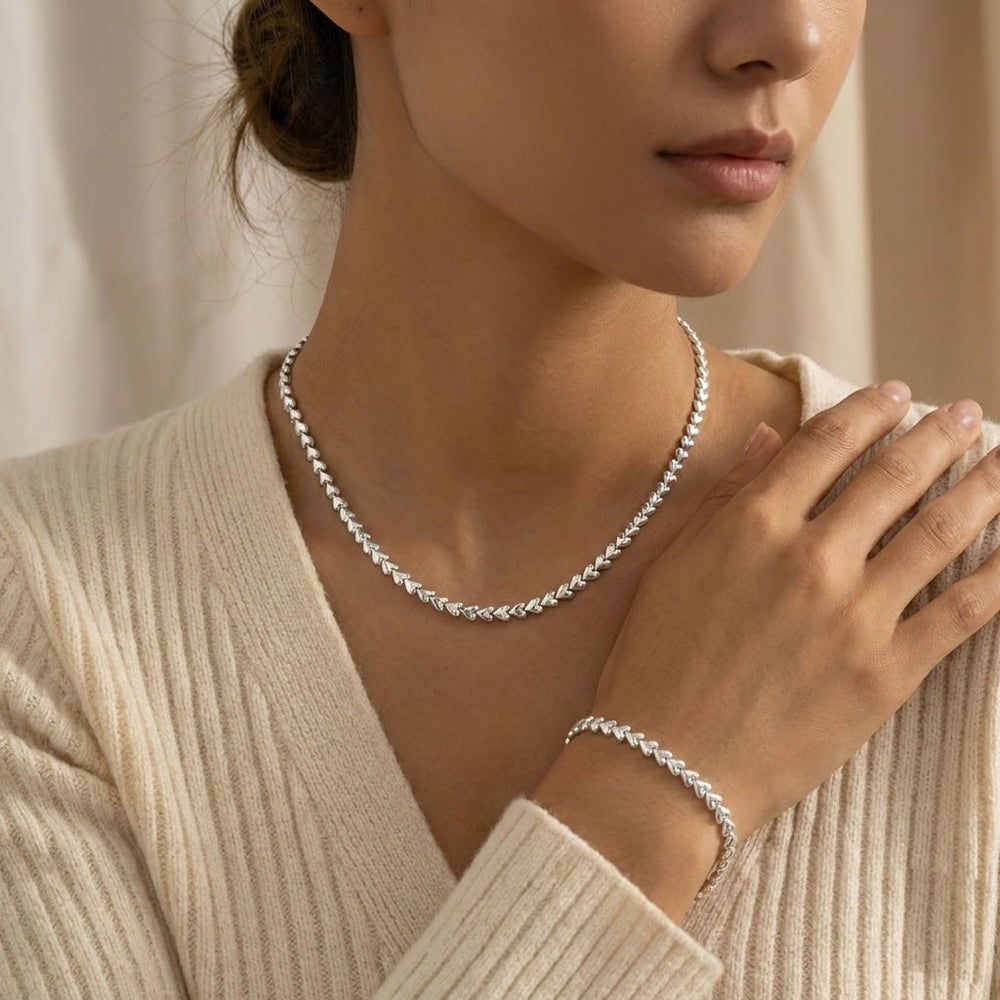 Sterling Silver Linked Hearts Chain Necklace