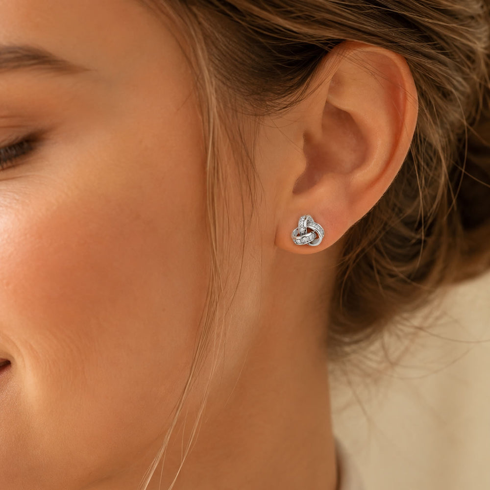 Silver Cubic Zirconia Knot Stud Earrings