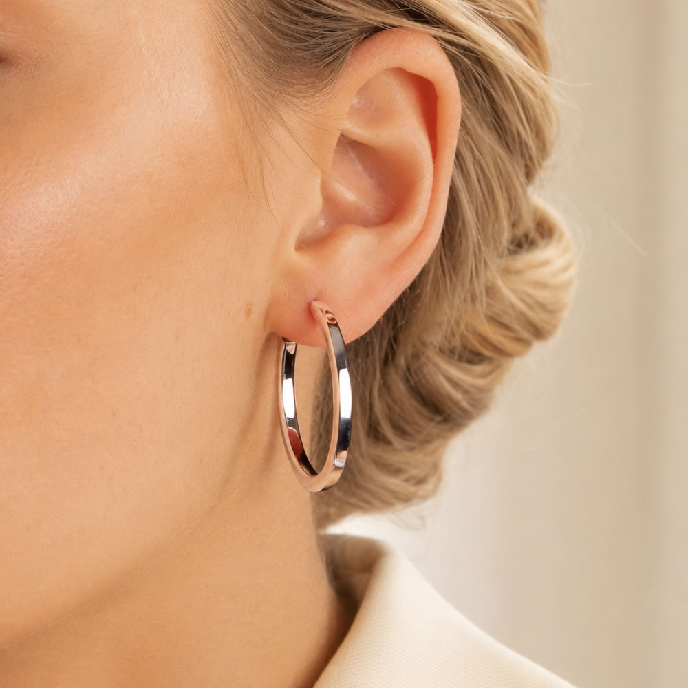 Sterling Silver Large Square Tube Hoop Earrings