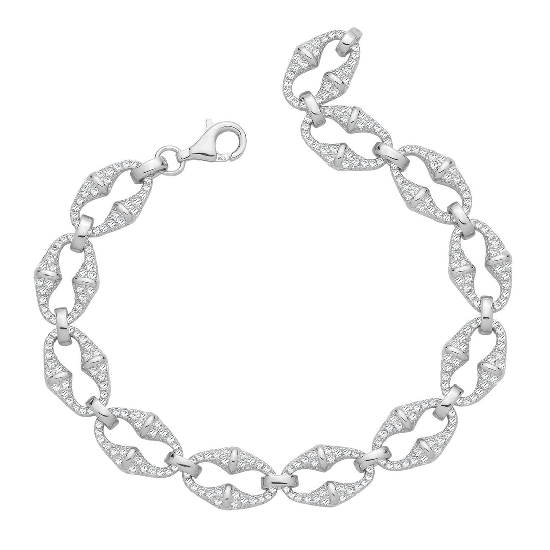 Silver Pave Set Marina Link Bracelet