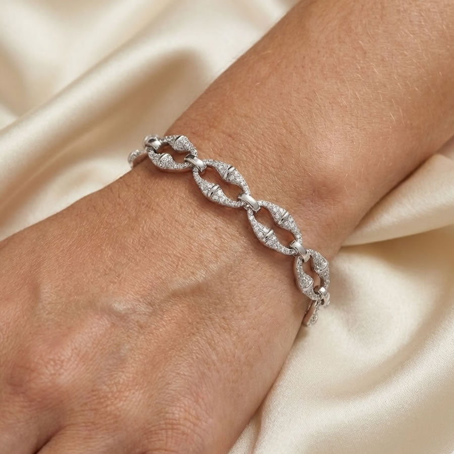 Silver Pave Set Marina Link Bracelet