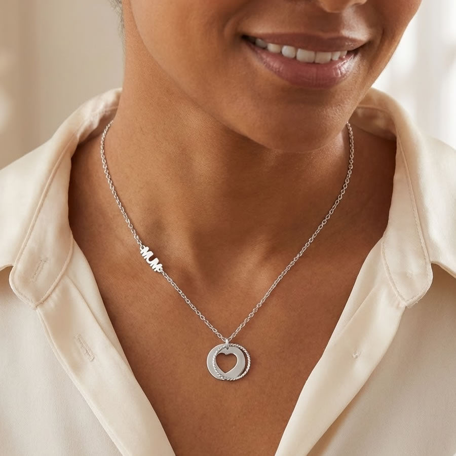 Sterling Silver Mum Heart Disc Necklace