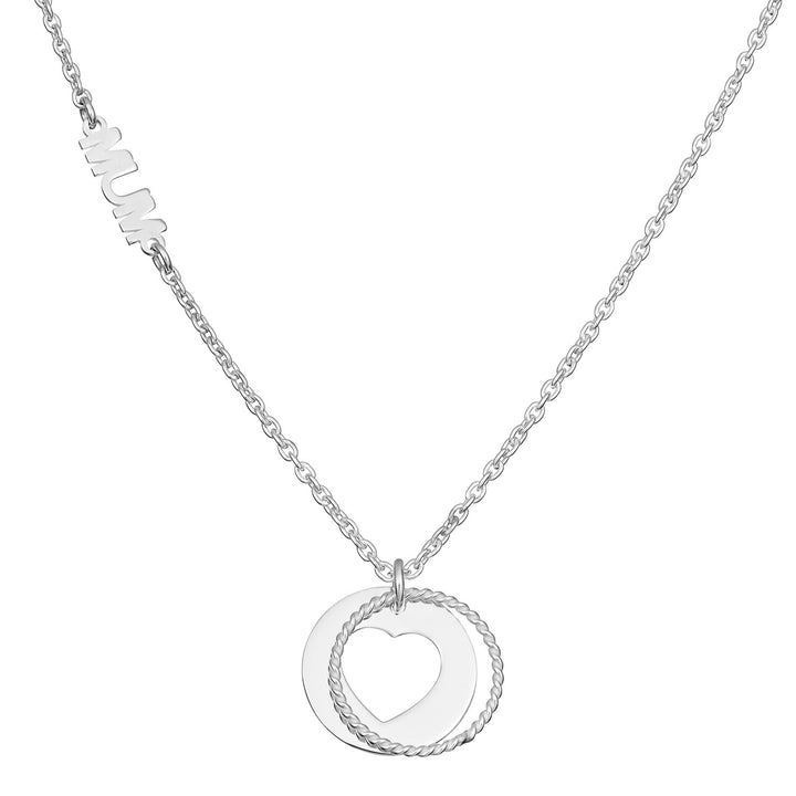Sterling Silver Mum Heart Disc Necklace