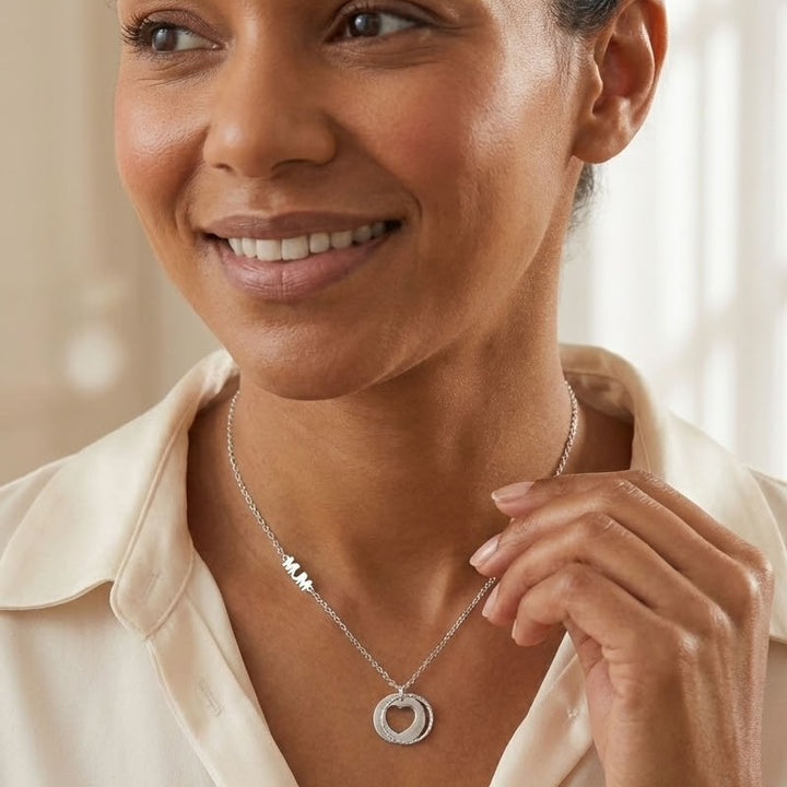 Sterling Silver Mum Heart Disc Necklace