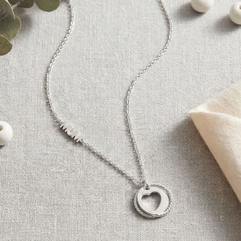 Sterling Silver Mum Heart Disc Necklace