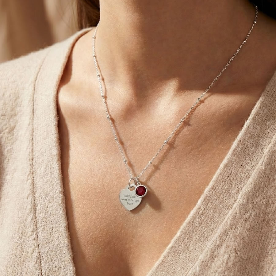 Silver Personalised Heart Birthstone Pendant (July)