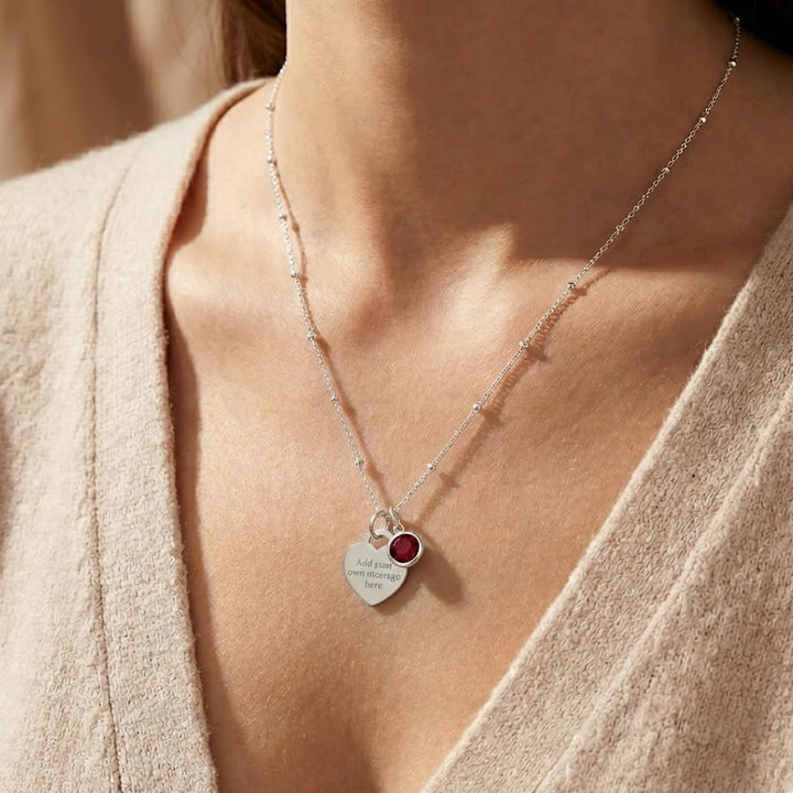 Silver Personalised Heart Birthstone Pendant (July)