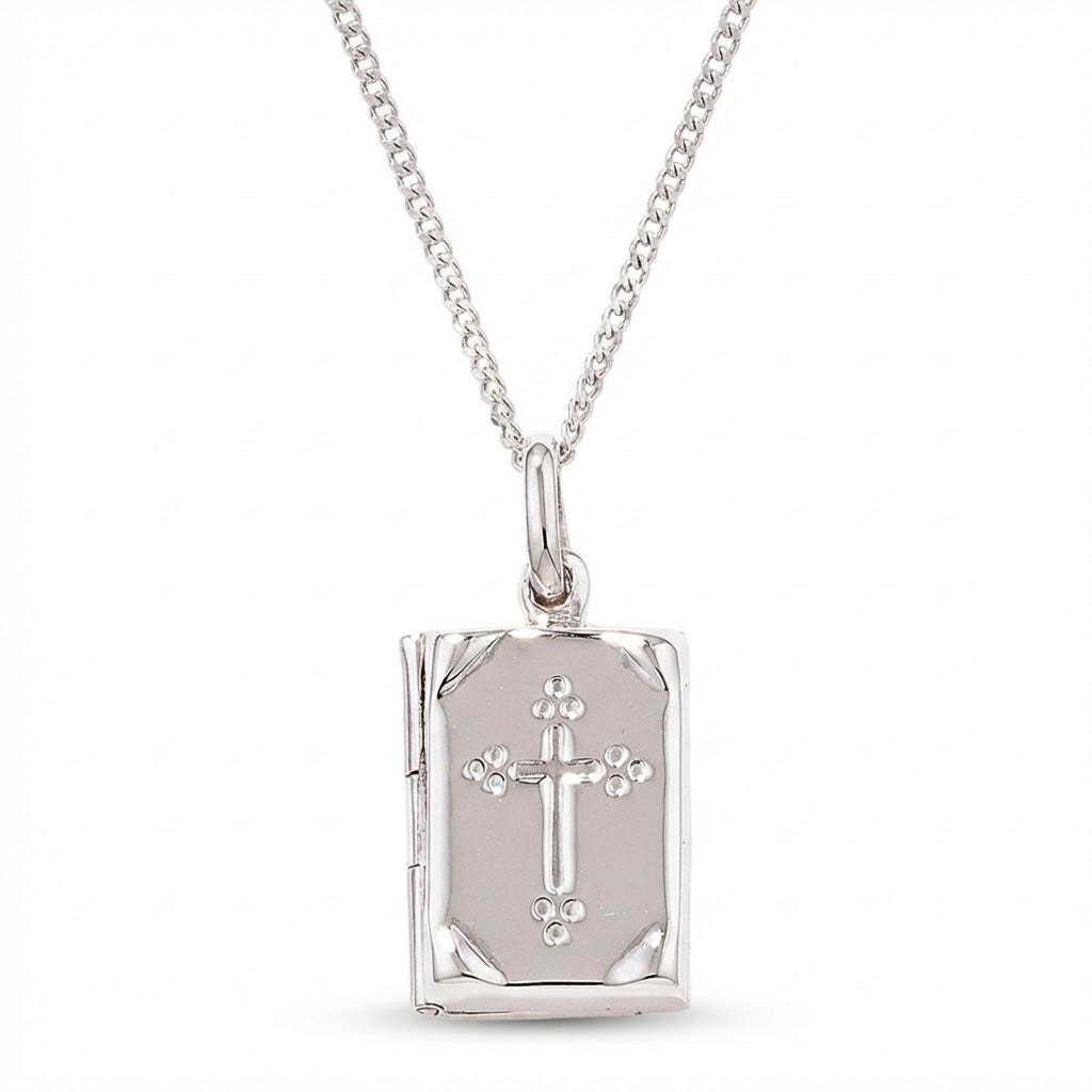 Children's Silver Prayer Book Locket Necklace