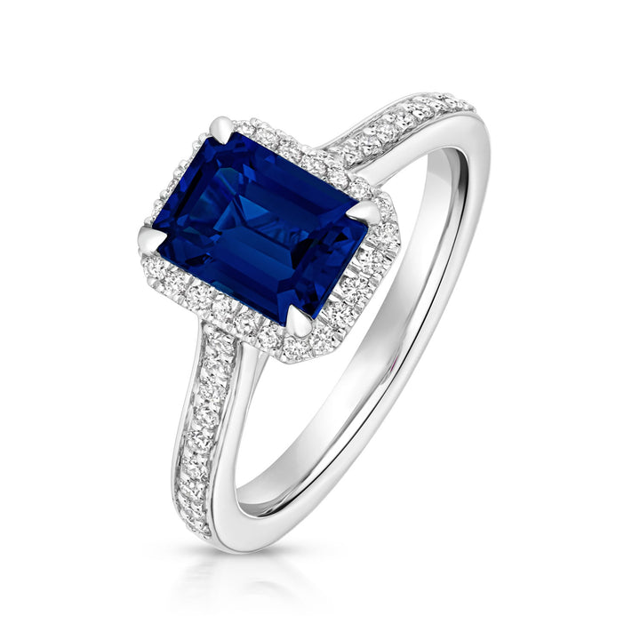 Silver Lab Created Diamond &amp; Sapphire Ring