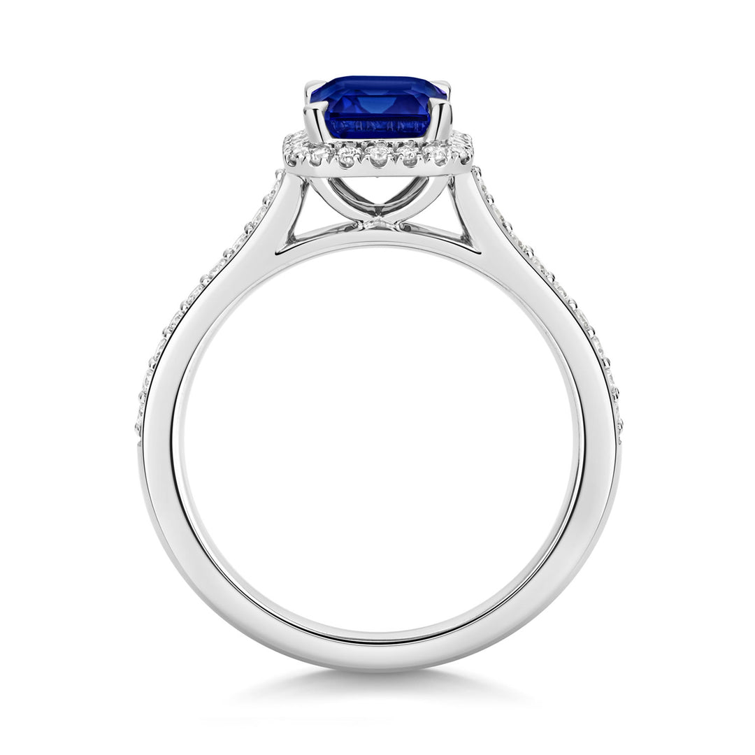 Silver Lab Created Diamond &amp; Sapphire Ring