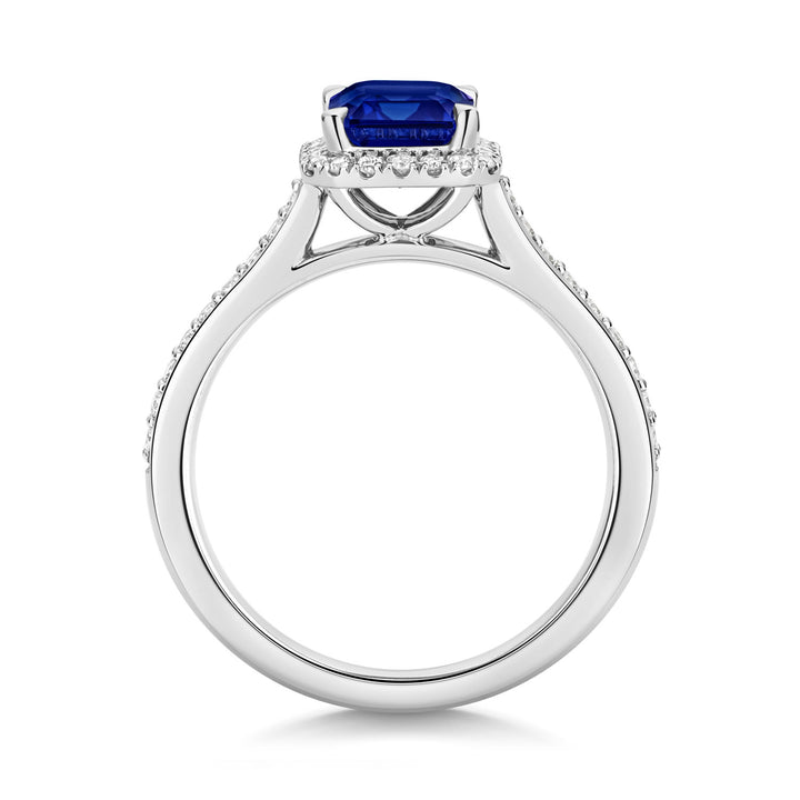 Silver Lab Created Diamond &amp; Sapphire Ring