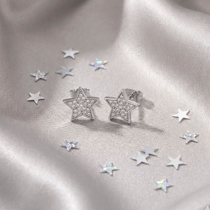 Silver Pave Star Stud Earrings