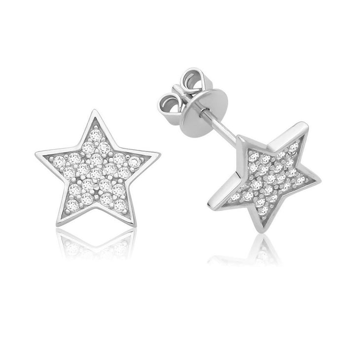 Silver Pave Star Stud Earrings