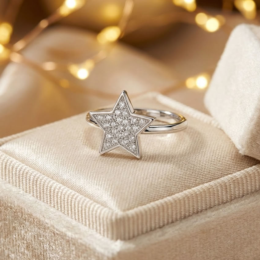 Sterling Silver Sparkling Pave Star Ring