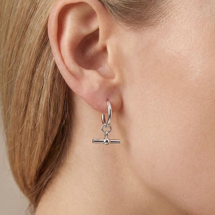 Sterling Silver T-Bar Hoop Earrings