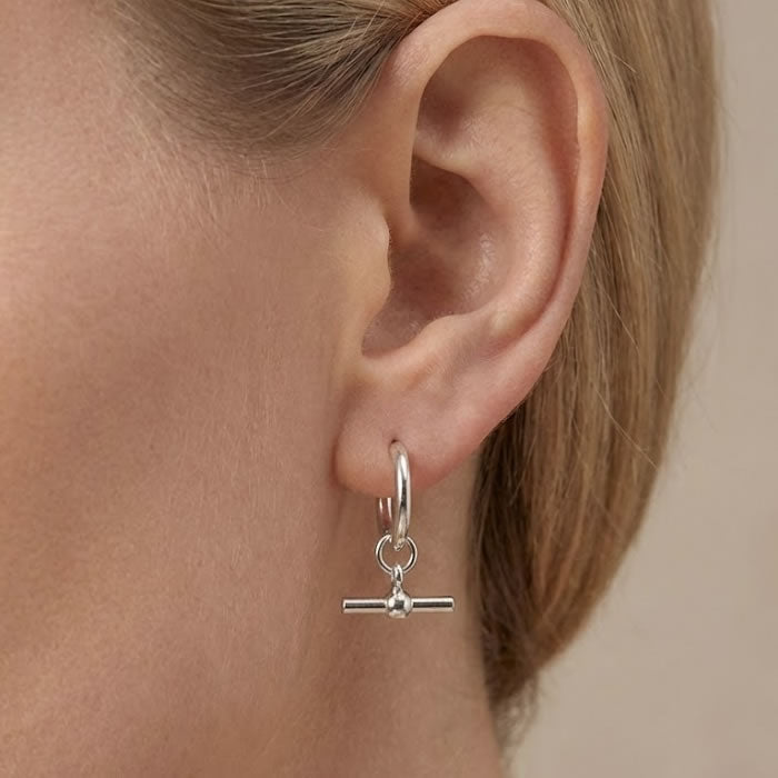 Sterling Silver T-Bar Hoop Earrings