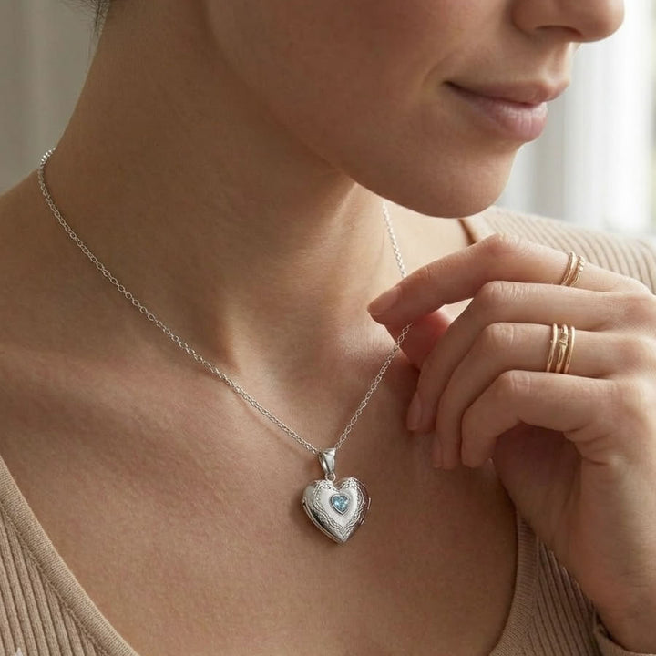 Sterling Silver Blue Topaz Heart Locket