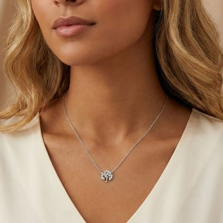 Silver Cubic Zirconia Tree Necklace