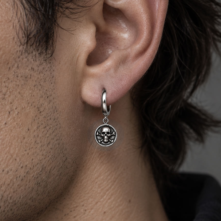 Men's Silver Skull & Crossbones Hoop Earring