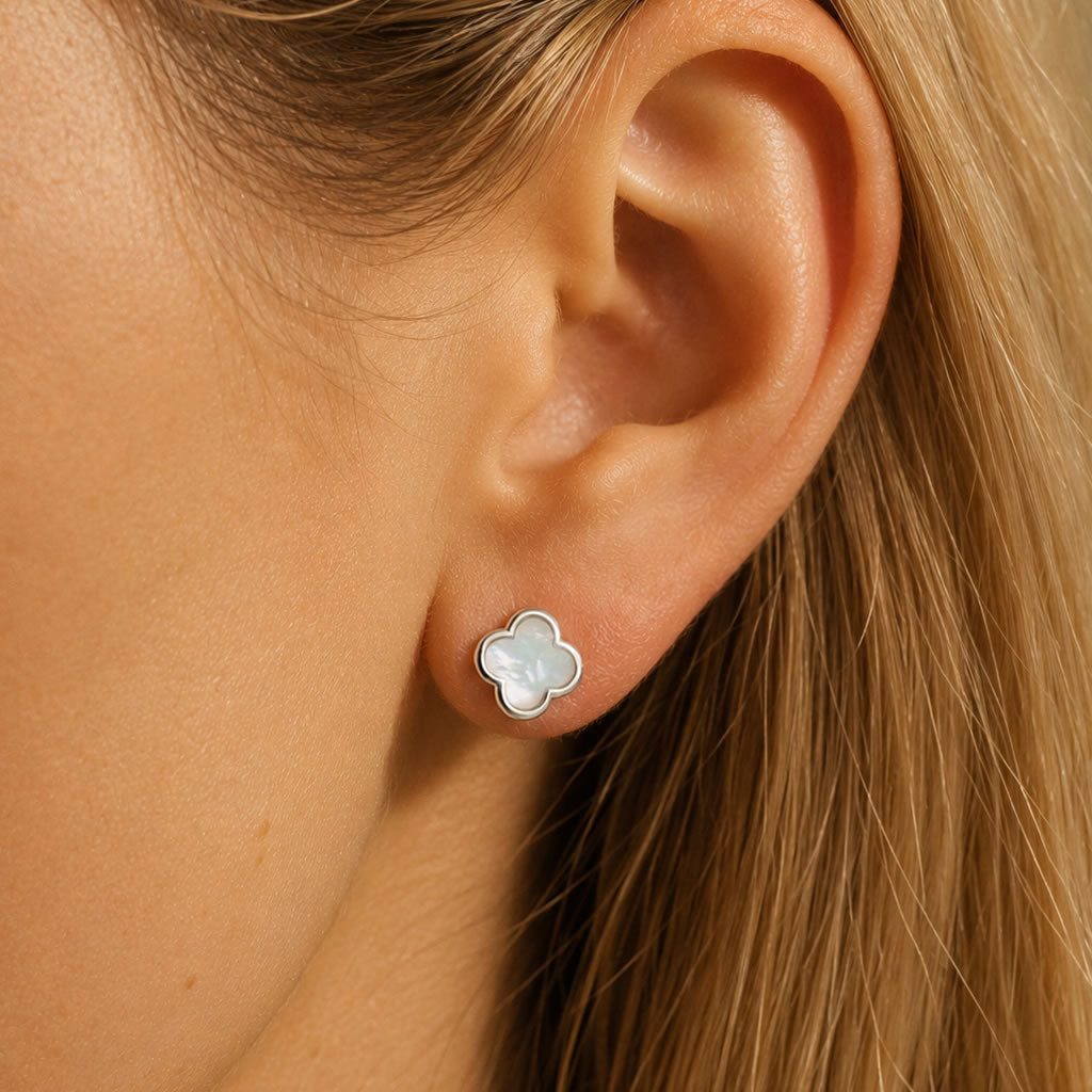 Silver Mother of Pearl Clover Earrings