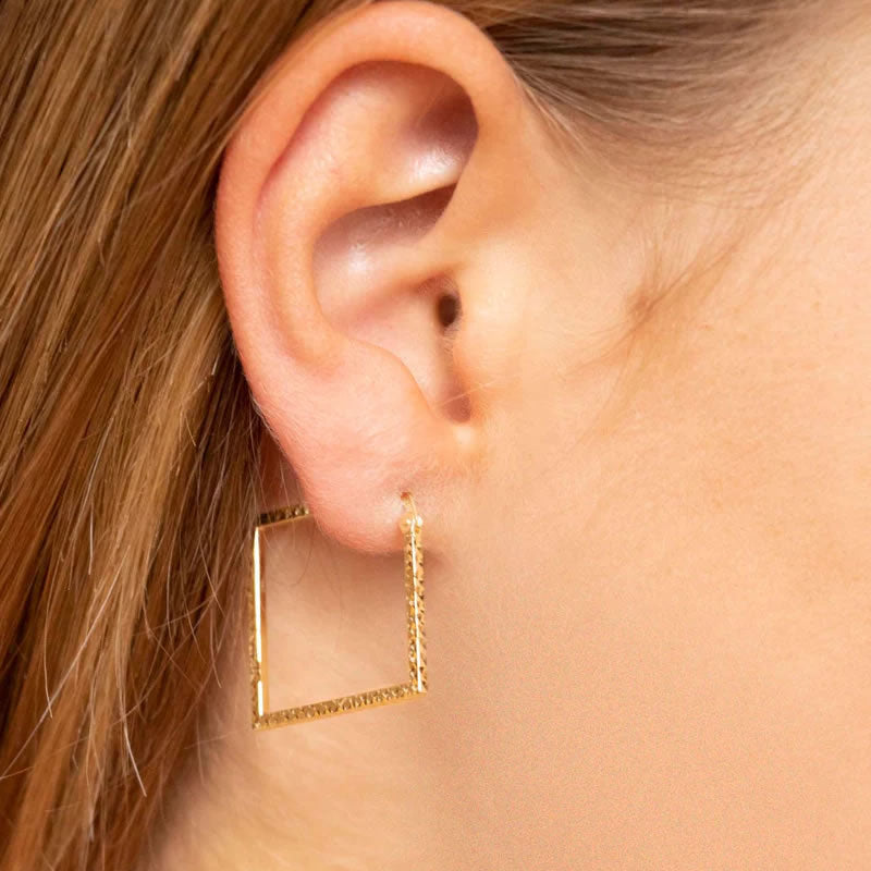 9ct Gold Diamond-Cut Square Hoop Earrings