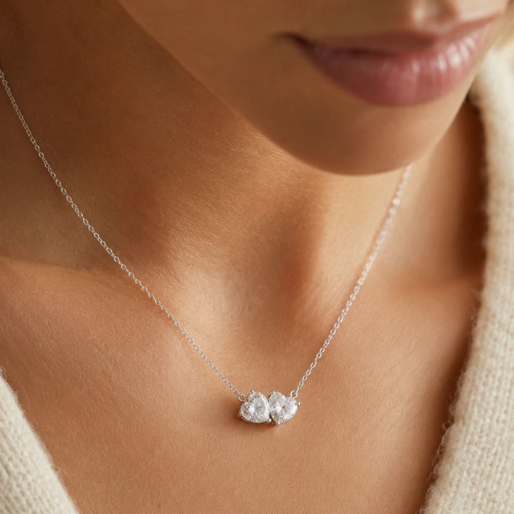 Silver Forever Together Two Hearts Necklace