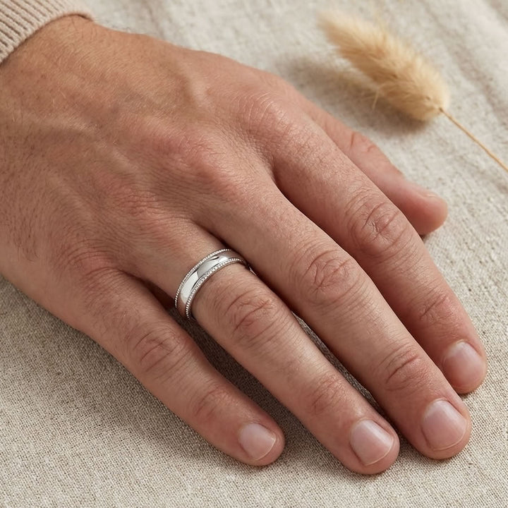 Silver Milgrain Wedding Band Ring 4mm