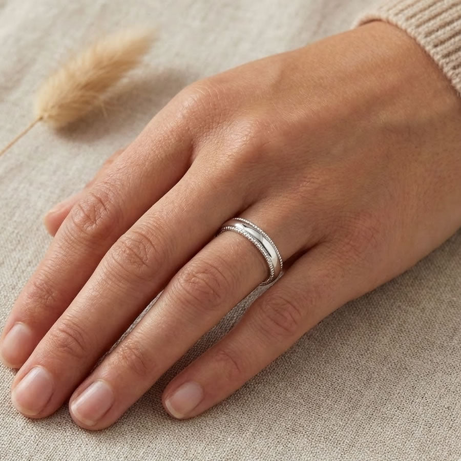 Silver Milgrain Wedding Band Ring 4mm