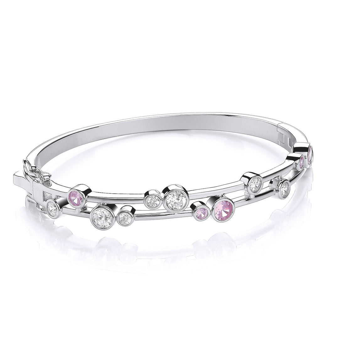 Sterling Silver Pink & Clear Bubble Bangle
