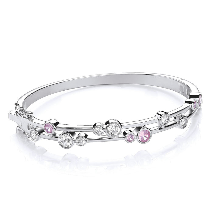 Sterling Silver Pink & Clear Bubble Bangle