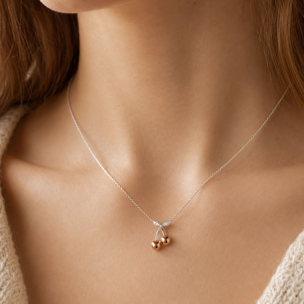Silver & Rose Gold Cherry Necklace