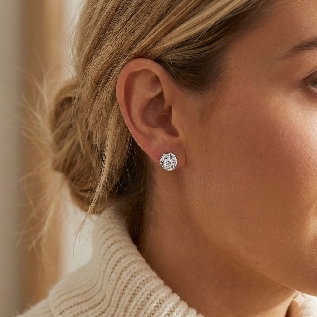 Silver Cubic Zirconia Knot Stud Earrings