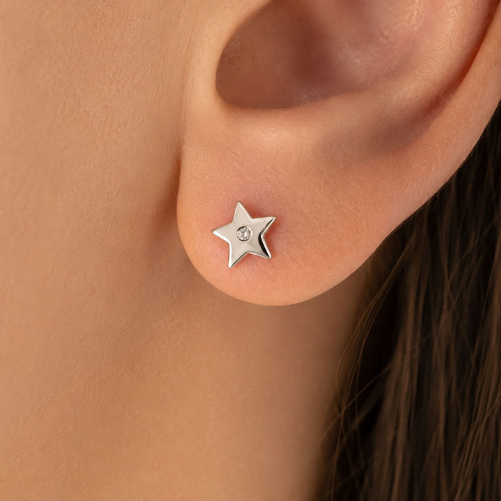 Sterling Silver Diamond Star Stud Earrings